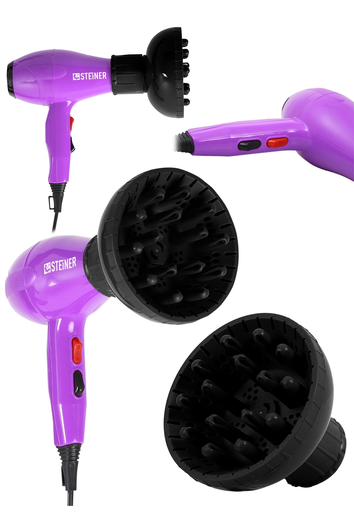 Steiner Alman 3800 Watt Professional Saç Kurutma Makinesi Ac Motor Fön Makinesi + Difüzör + 2 Adet Başlık