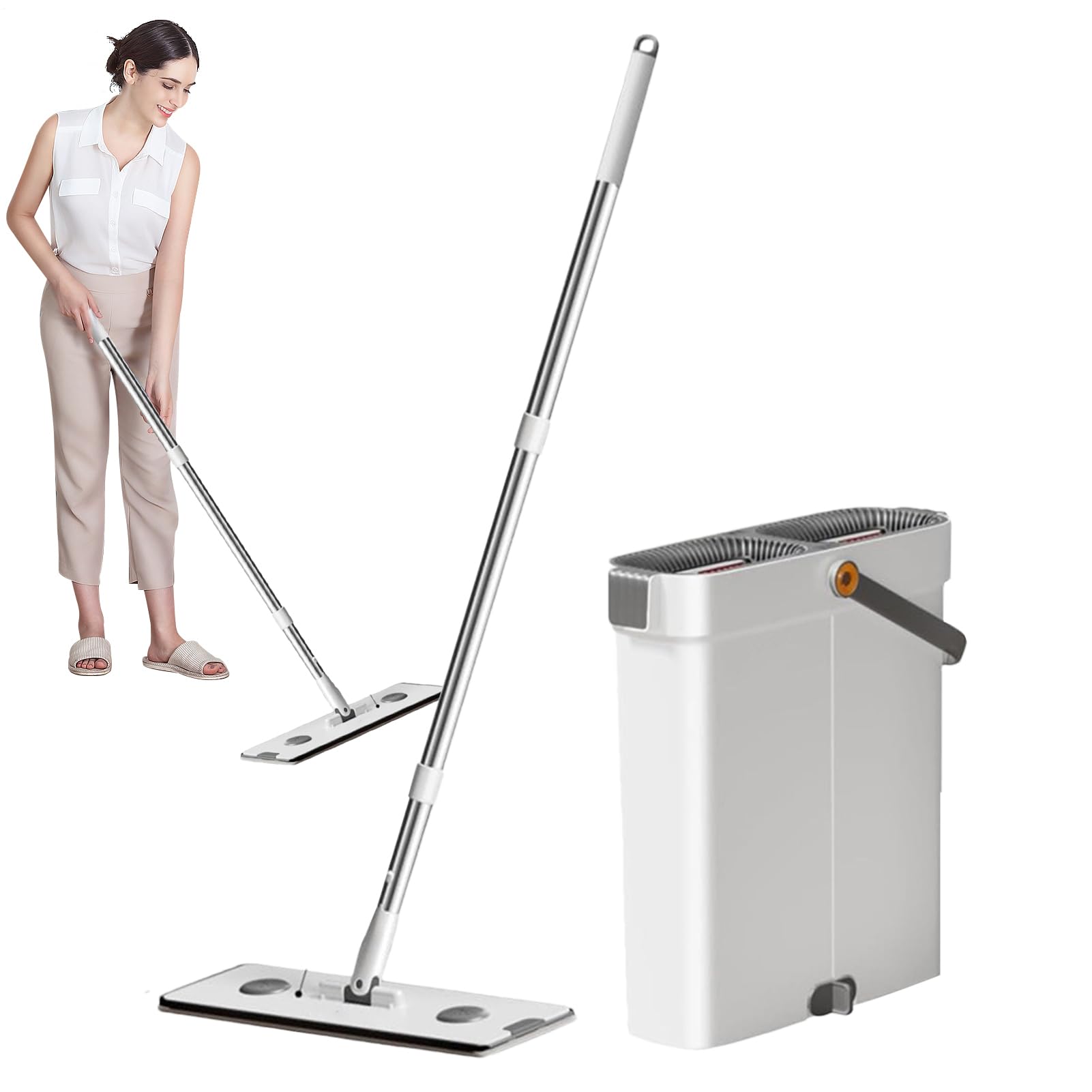 Eimer- Wischmopp-Set,Bodenwischer- Eimer-Set, Drehbares Bodenwischer- Eimerset, Wischsystem, Bodenreinigungssystem, NASS-Trocken-Mopp-Eimer-Reinigungssystem Für Bodenwandfenster