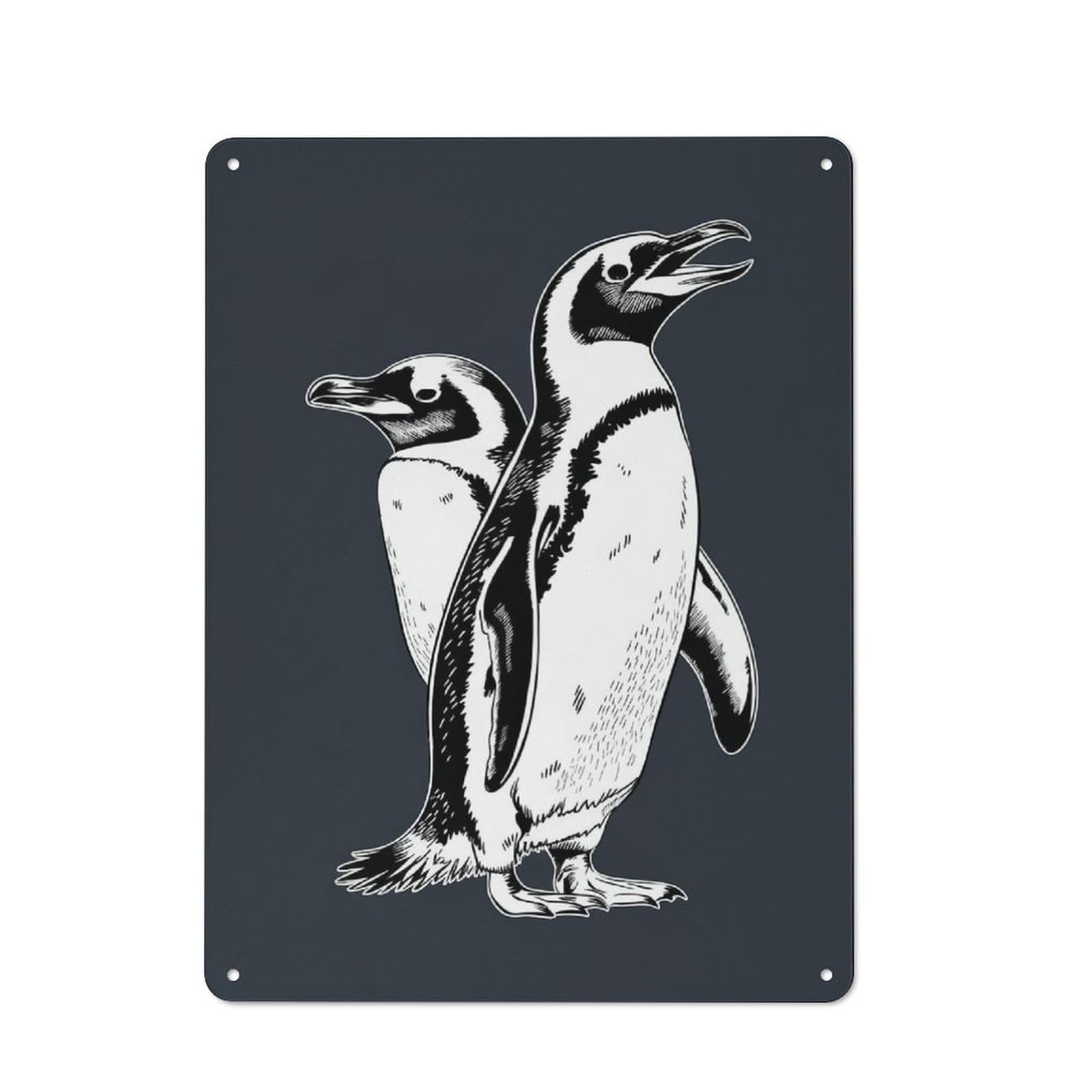 Junmoney Style-6 Creative Two Penguins Illustration Tin Sign 40X30cm, Study Room Decor For Workspace, Cafe, Shop Or Desk Area
