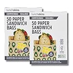 Lunchskins Compostable Sandwich Bags - 100 Count | Avocado Design | Eco-Friendly Food Storage Bags Made from Unbleached Kraft Paper with Recyclable Resealable Stickers