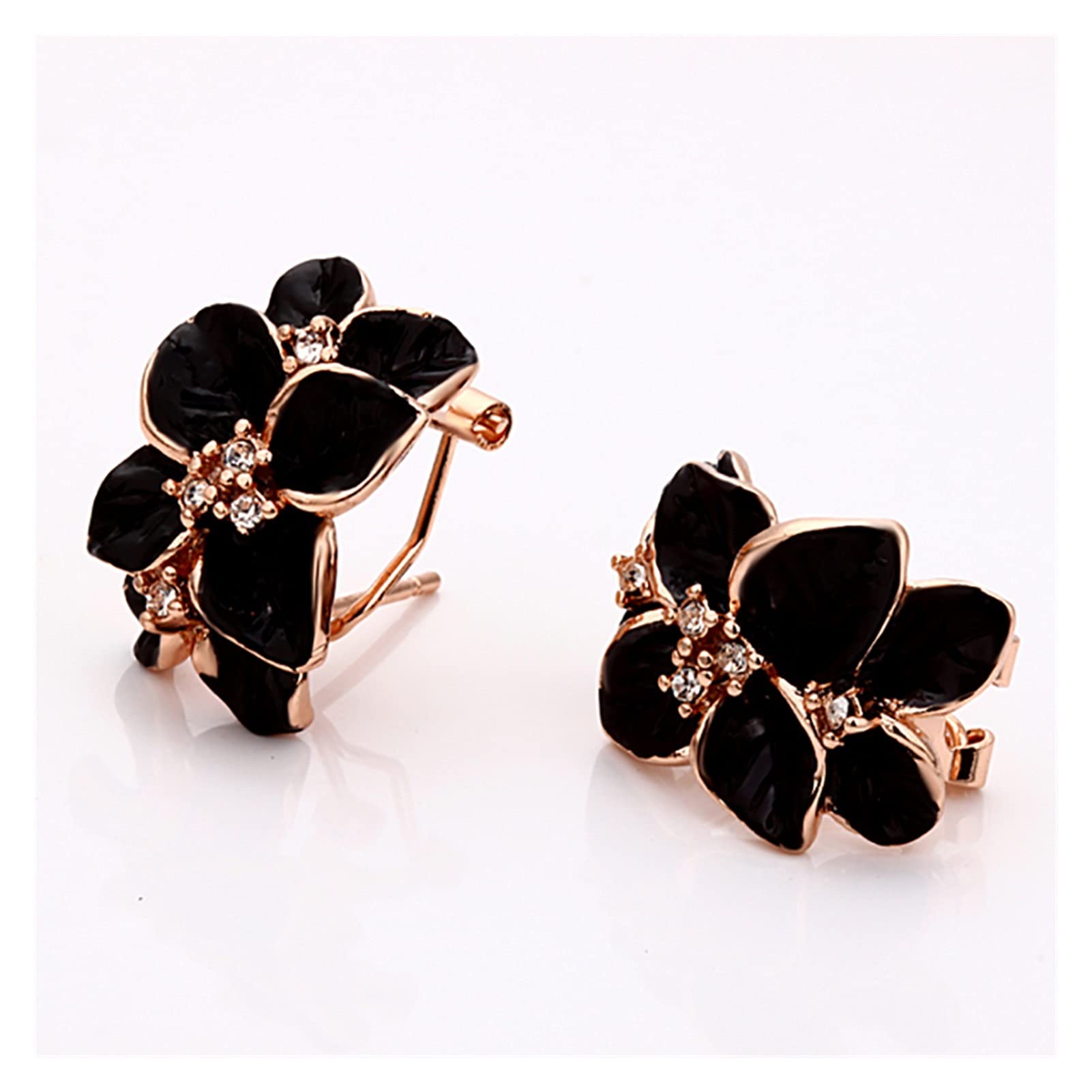 Anhänger Ohrringe Mode Rose Blume Emaille Schmuck Set Rose Gold Farbe Schwarz Malerei Braut Schmuck Sets für Frauen Hochzeit Geschenke
