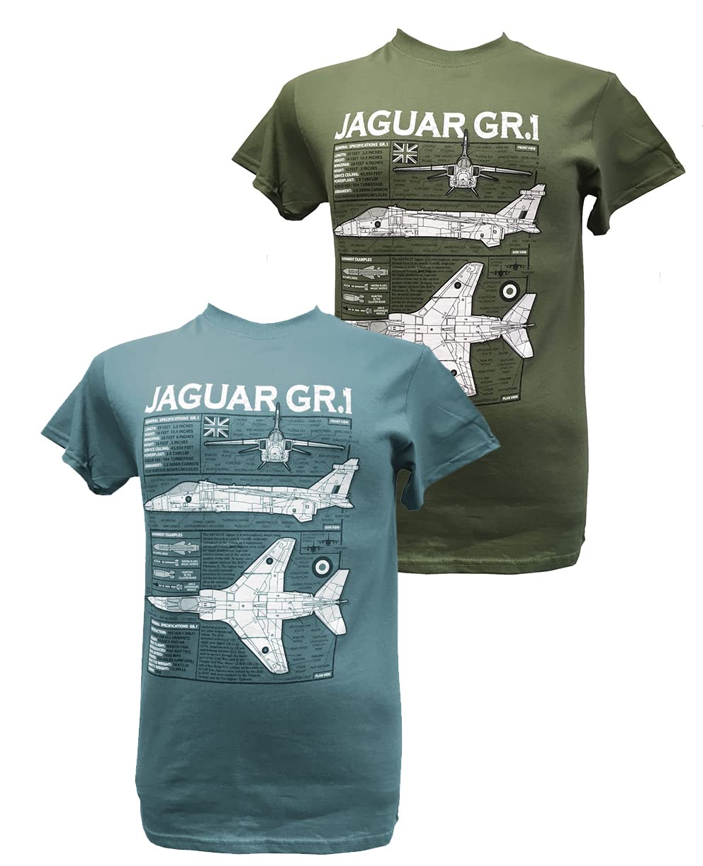 The Wooden Model Company Ltd Men's Blue Sepecat Jaguar,Raf,French Air Force,Indian Air Force,Supersonic,Fighter,Reconnaissance T Shirt With Print Design.