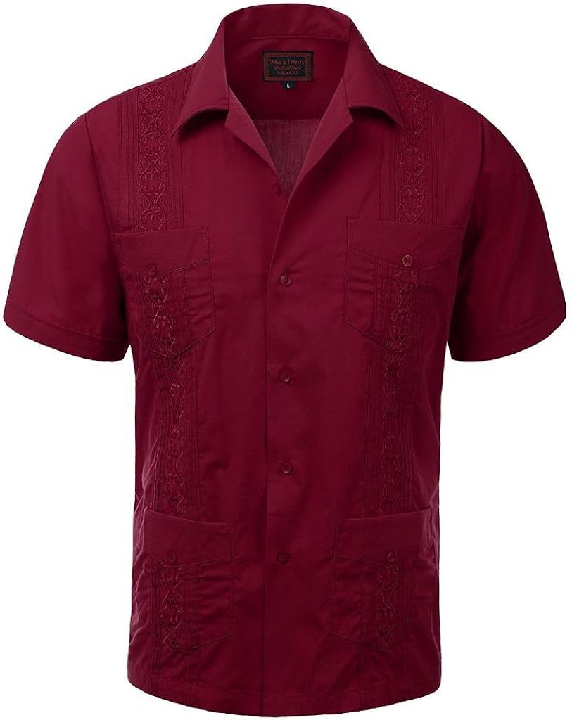 vkwear Guayabera Men's Cuban Beach Wedding Short Sleeve Button-up Casual Dress Shirt
