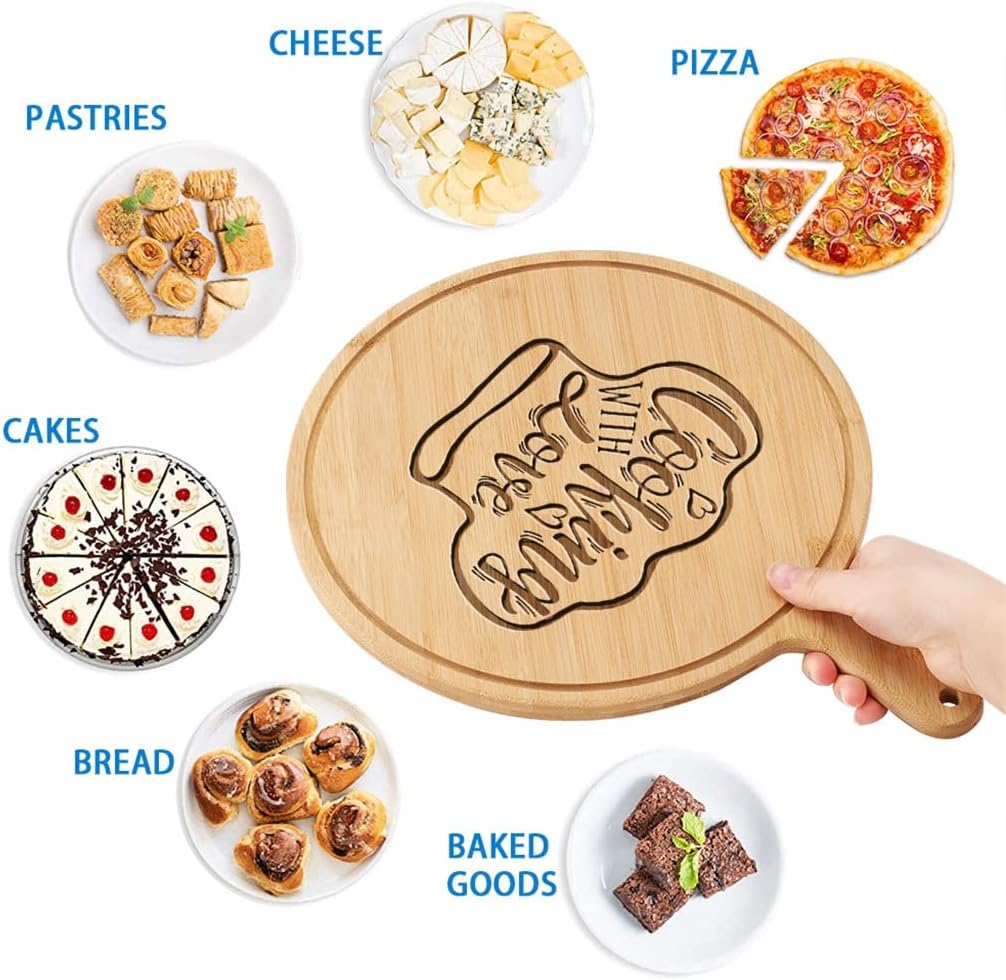 Wood Round Pizza Tray Baking Plate Steak Plate Bread Cake with Handle Bakeware Kitchen Tools Accessories Gadget