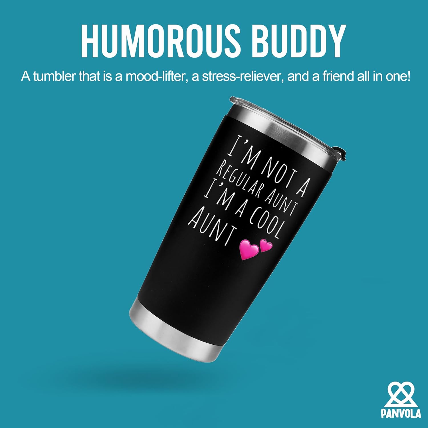 Panvola I'm Not A Regular Aunt I'm A Cool Aunt Gifts from Niece Nephew Sister's Mother's Day Gifts for Auntie Tia Vacuum Insulated Tumbler With Removable Straw Lid Stainless Steel 20oz Black - Image 2