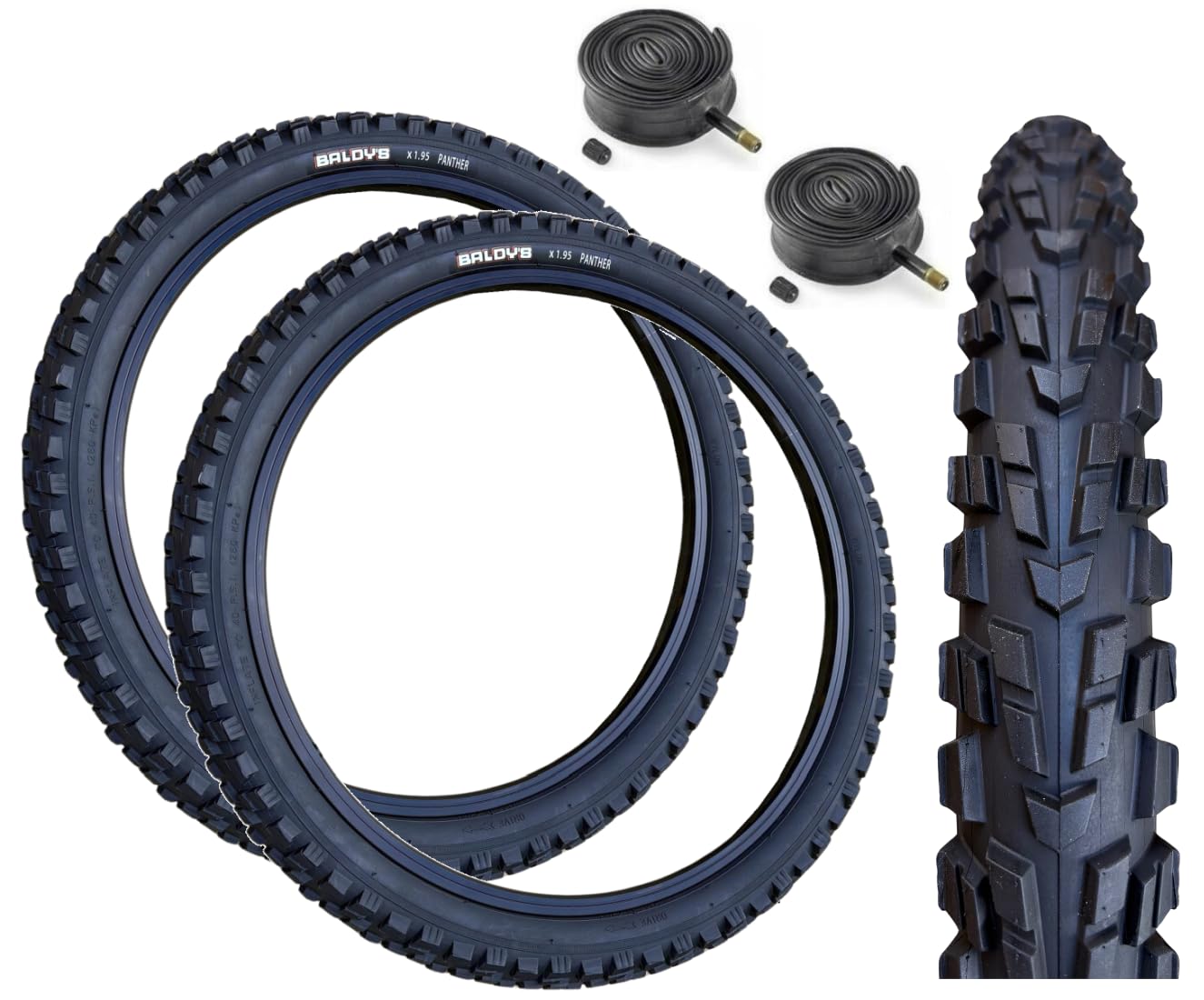 Baldys PANTHER 18 x 1.95 Mountain Bike Tyres BLACK & Schrader Valve Inner Tubes (Pack of 2)