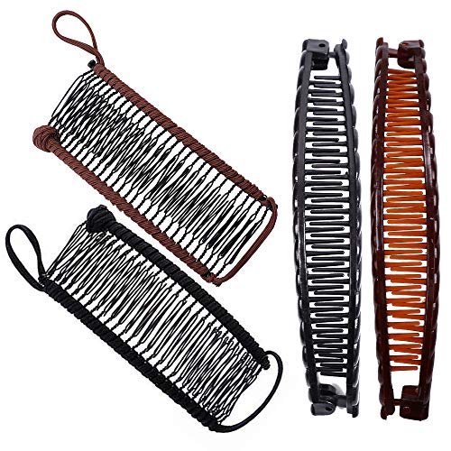 4pcs Banana Hair Clips Classic Clincher Combs Large Vintage Banana Clips Comb Tool for Thick Hair 30 Combs Elastic Stretch Double Combs Clip Claws Set Afro Hair Magic Ponytail Holder for Women