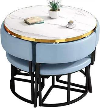 Round Dining Table and Chairs Set 4, Office Reception Room Club Table, Negotiation Table Sales Office Shops Meetings Small Round Tables, for Lounge, Living RoomWhite Desktop-4