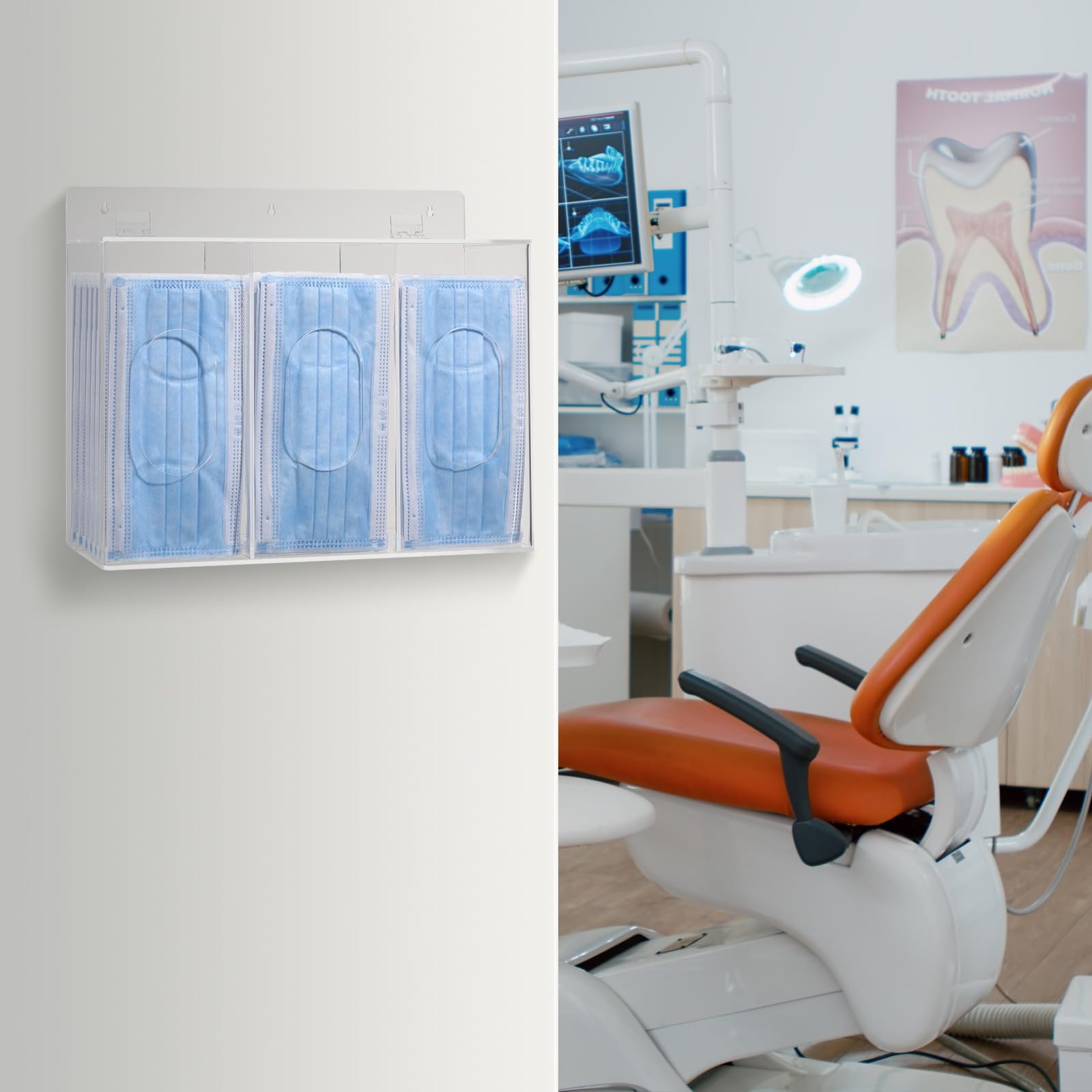 Dispenser da Resistente All'usura in Acrilico per Guanti e Mascherine 3 Scomparti e Organizzazione Efficiente per