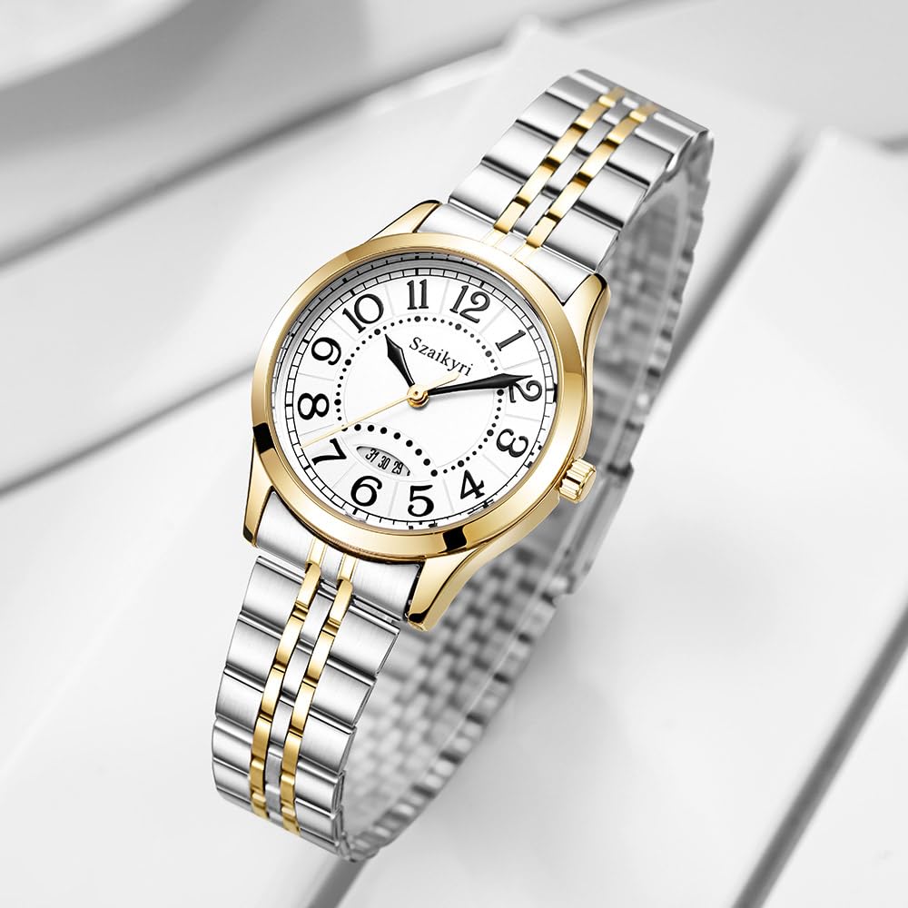 Montre Classique pour Femmes avec Chiffres Arabes Calendrier Résistant à l'Eau