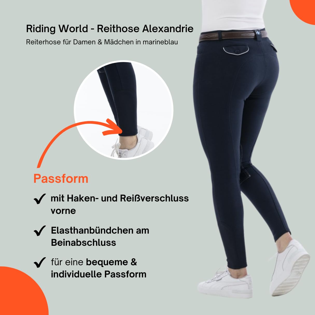 RIDING WORLD - Pantalones de equitación para mujer y niños Alexandrie | Pantalones de equitación con ribete en las rodillas de tela | con bolsillos delanteros | Leggings de equitación en seis colores