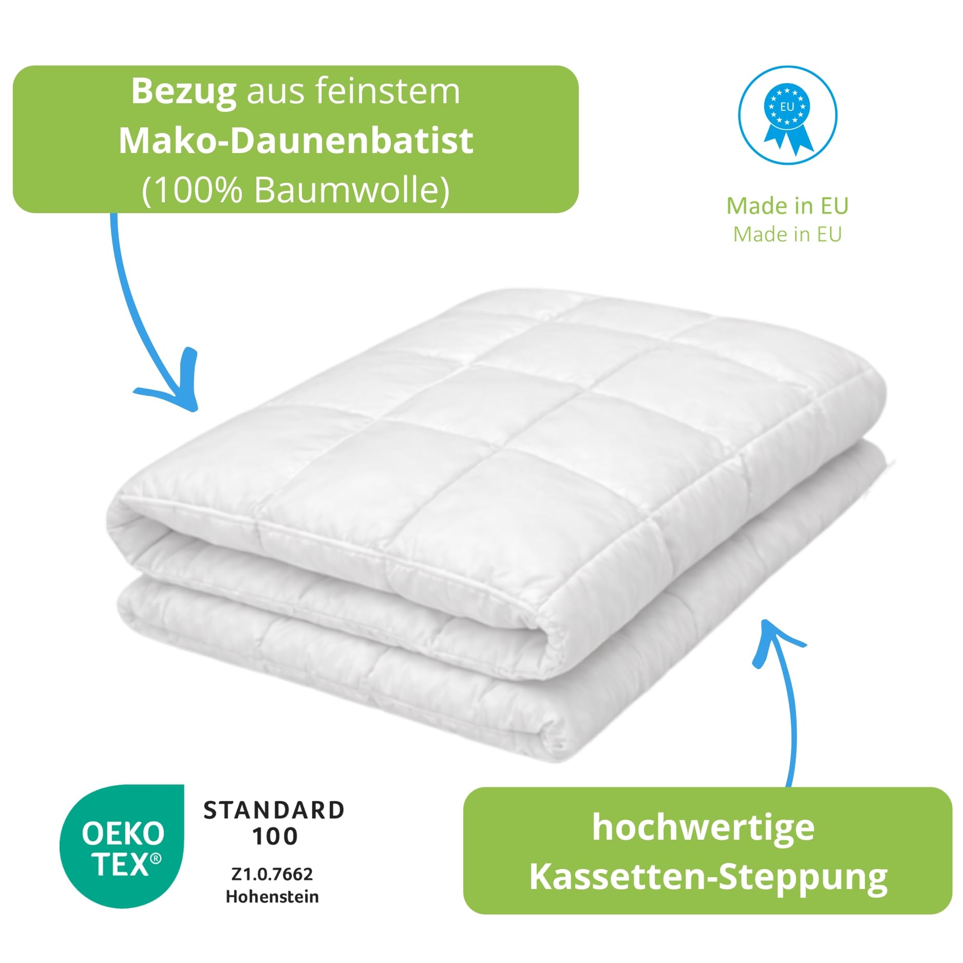Bodyprotect Daunendecke 135x200 cm Sommer Decke, leichte Sommerbettdecke aus 70% Daunen & 30% Federn, Oeko-TEX Bettdecke, Sommerdaunendecke 135 x 200 cm mit Bezug aus Reiner Baumwolle
