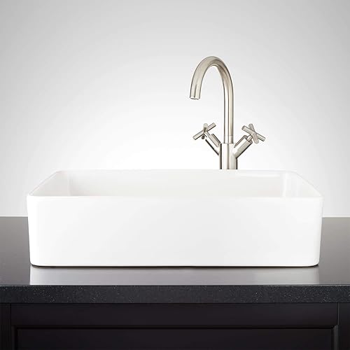 Signature Hardware 447956 Hibiscus - Lavabo de baño de arcilla refractaria de 20 pulgadas, color blanco