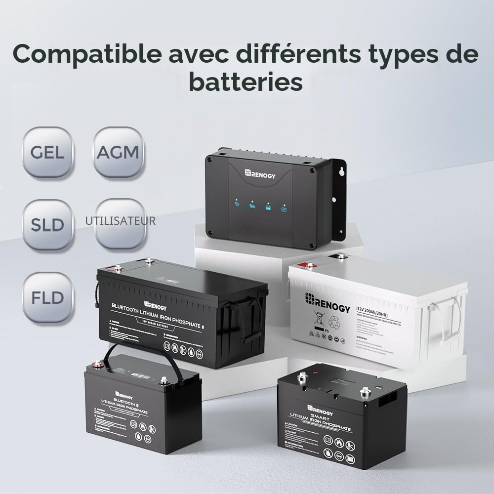 Renogy Chargeur de Batterie Embarqué 12V 30A DCDC avec MPPT pour Batteries Gel, AGM et Lithium Utilisant Une Charge en Plusieurs Étapes, dans Les Camping, Bateaux, pour Correspondre avec Fusible 40A