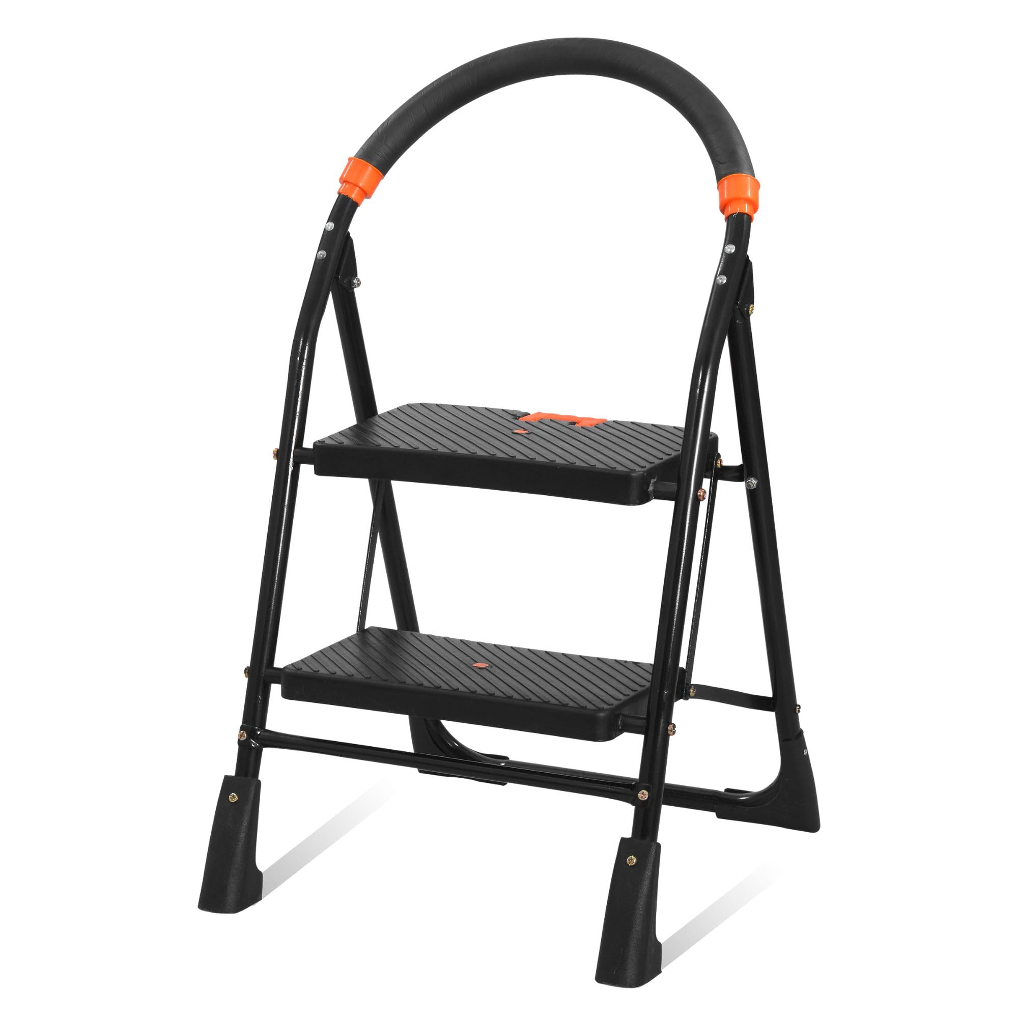 Cameo 2 Step Heavy Duty Foldable Step Ladder with Anti-Skid Shoes and Extra Strong Wide Steps (Black)