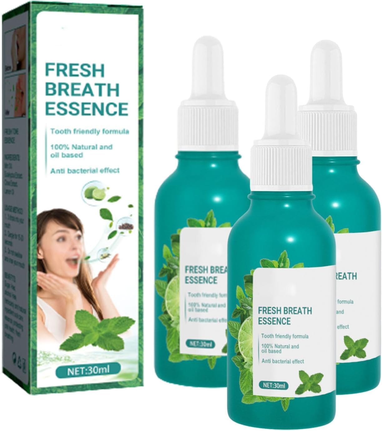 Fresh Breath Oral Care Essence, Breath Treatment for Adults, Dry and Bad Mouth Smell Removing Drops, Easy to Carry and Handy Fresh Breath Oil-serum, 30 mL, 1.01 Oz (3PCS)