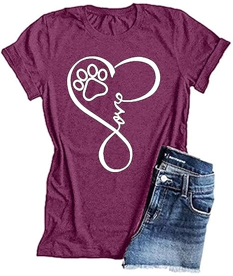 Dog Mom Tshirts for Women Funny Dog Paw Graphic Print Short Sleeve Mom Shirt