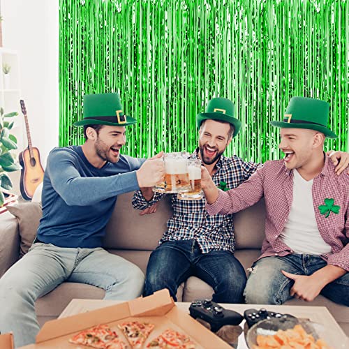 Image of CHRORINE 2pcs 3ft x 8.3ft Green Tinsel Foil Fringe Curtains Streamers Backdrop for Green Birthday Jungle Safari Tropical Party Christmas Decorations