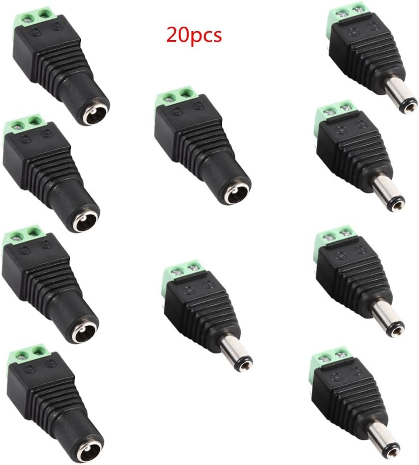 20Pcs/10pairs Male and Female 5.5 X 2.1mm 12V DC Power Jack Cable Connector for CCTV Security Camera