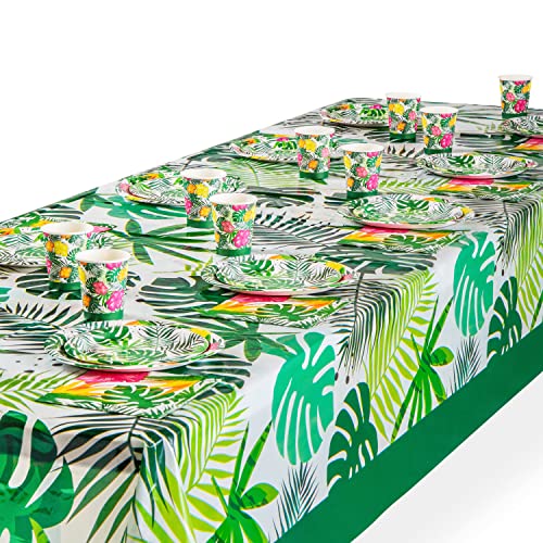 Royal Bluebonnet Tropical Tablecloth -2 Designs- Disposable Hawaiian Plastic Tablecloth For 6 Or 8 Foot Tables, Rectangle 108X54 Inch Plastic Luau Tablecloth For Hawaiian Party Decorations #TOP4