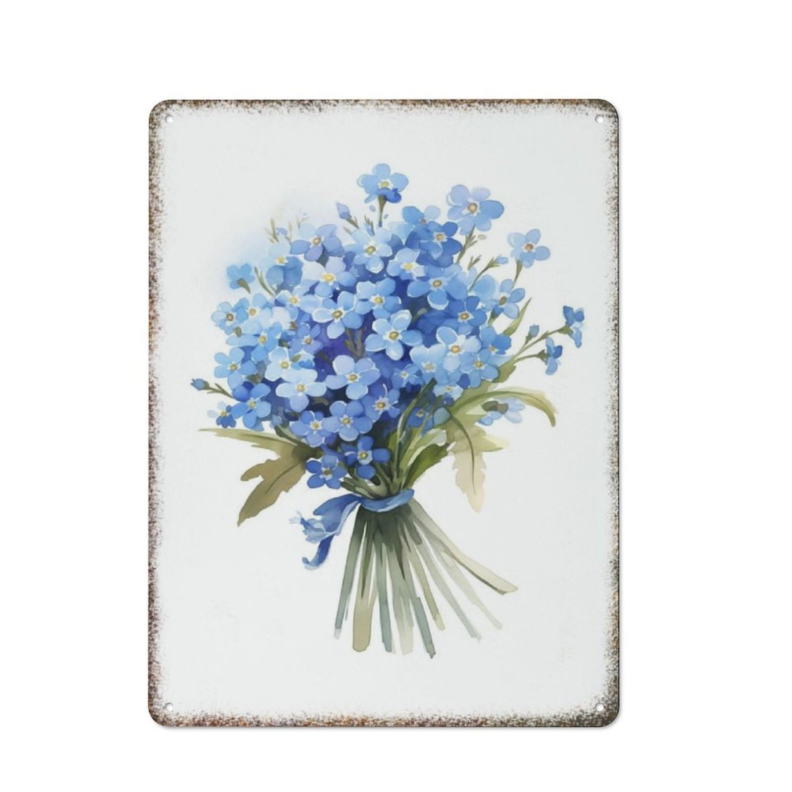 Watercolor Forget Me Not Floral Painting Metal Sign Rustic Style Home Kitchen Garden Elegant Wall Art Decor 8x12 Inch