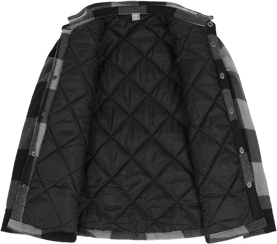 ThCreasa Boys Quilted Lined Winter Fleece Jacket Plaid Snap Button Shacket, Warm Kids Outerwear - Image 3