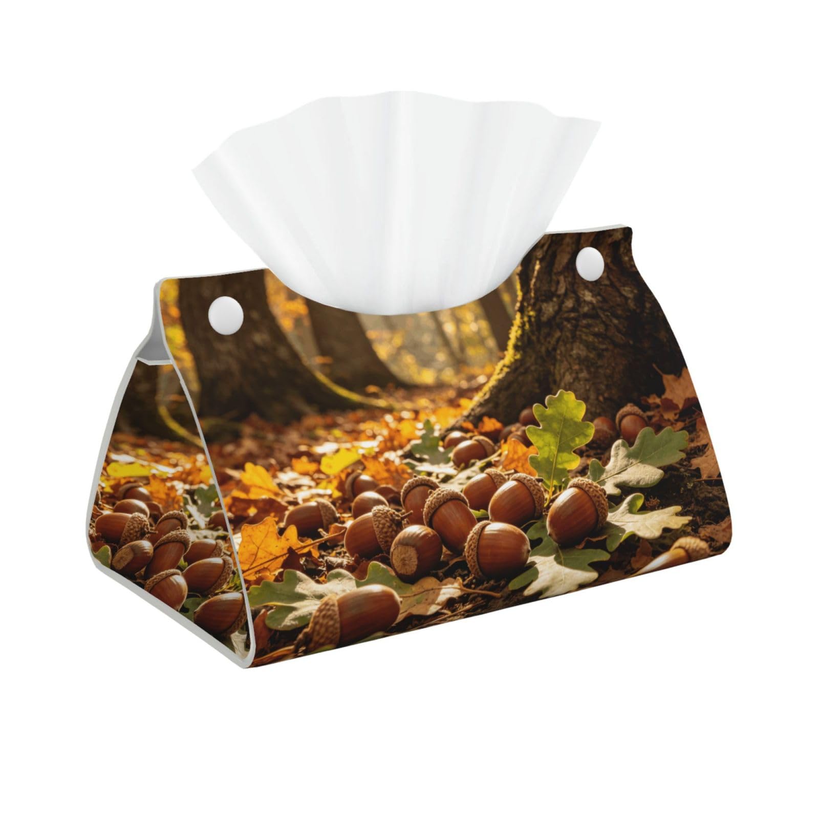 Brown Acorn Art Long Leather Tissue Box Cover-Waterproof PU Leather Tissue Holder for Bathroom, Decorative Rectangular Tissue Case