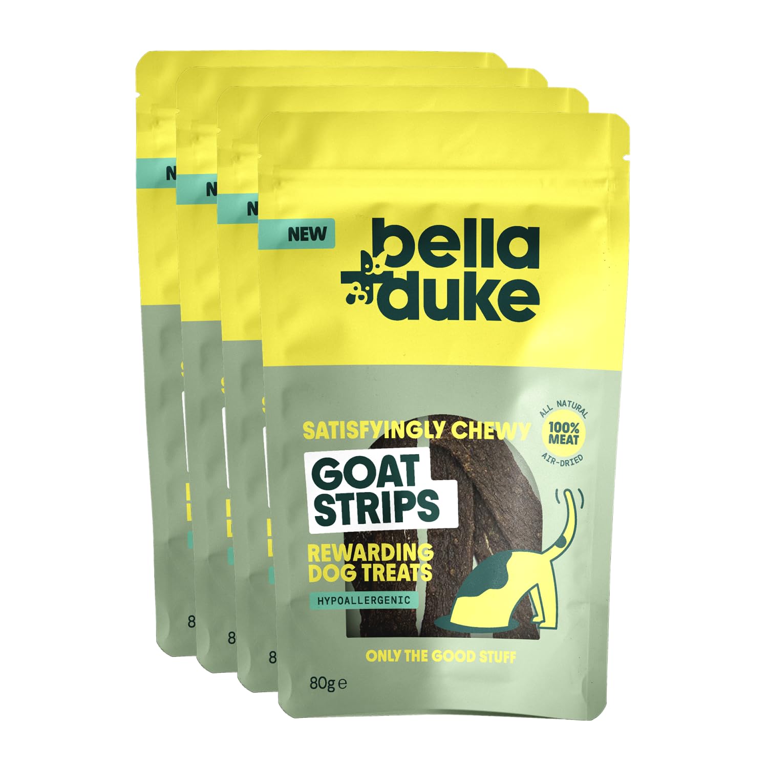 Bella+Duke Goat Strips for Dogs 4 Pack - High Value 100% Natural Training Treat - Ideal for Training & Snacking - Grain-Free, High Protein and Hypoallergenic - Suitable for All Dogs Over 4 Months Old