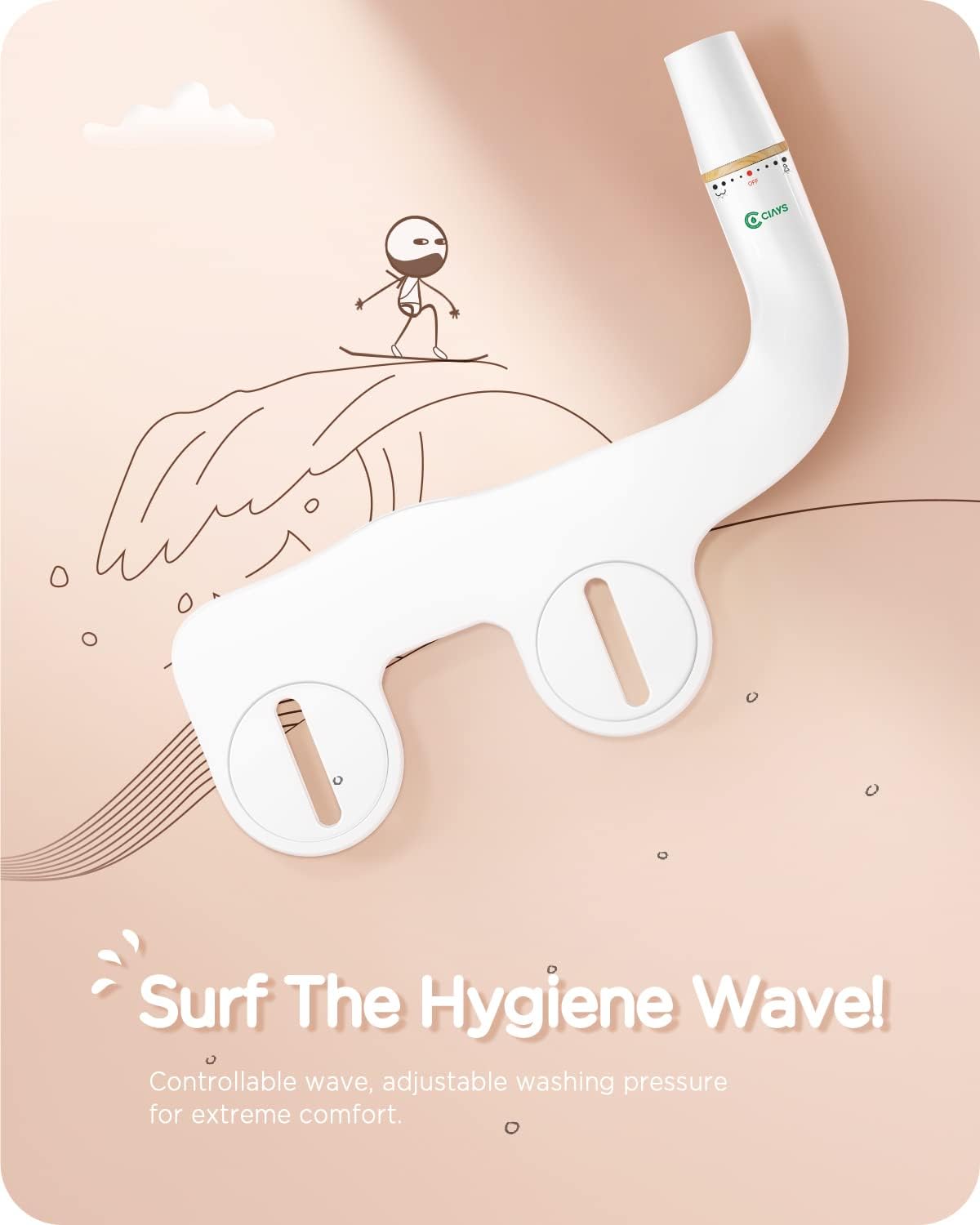 Ciays Bidet Attachment for Toilet Ultra-Slim Bidet Sprayer Non-Electric Dual Nozzle for Feminine/Posterior Wash Bidet Toilet Attachment with Pressure Controls，Bamboo/White (CIBA03) - - 
