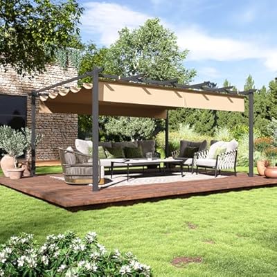 Aoxun 12x16FT Aluminum Pergola, Outdoor Retractable Pergola with Upgraded Canopy Cover, Heavy Duty Metal Pergolas and Gazebos with Adjustable Sun Shade for Modern Patio, Backyard, Deck, Garden