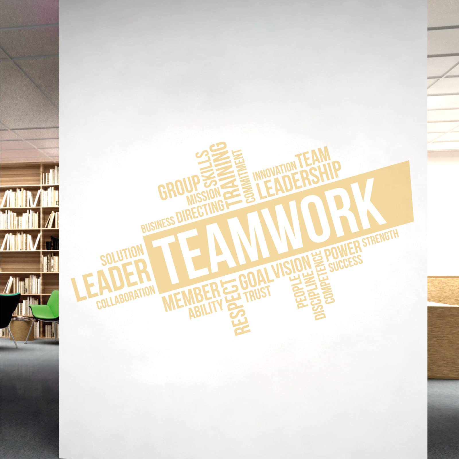 Corporate Wall Art Sticker - Teamwork, Leadership, Training, Skills Goal, Respect... - Company Office, Conference Room [XLarge] [Cream]