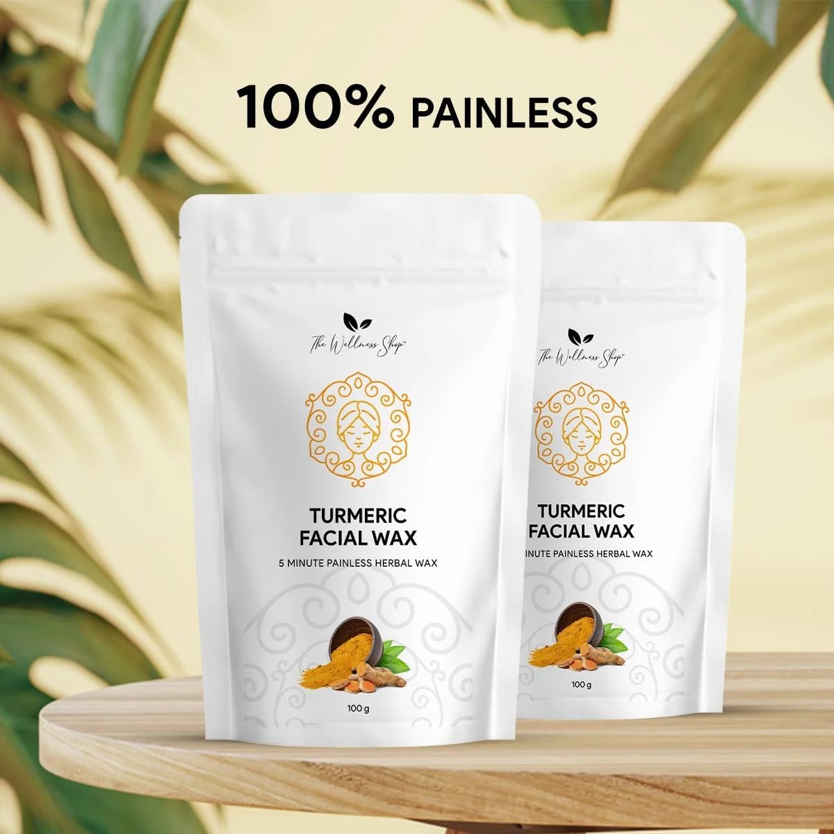 Generic Turmeric Facial Wax Powder For Leg, 5 Min Painless Natural Face Hair Removal Waxing Powder, Easy To Use At Home, No Chemicals - For women,No Irritation, No Skin Rashes (100G)