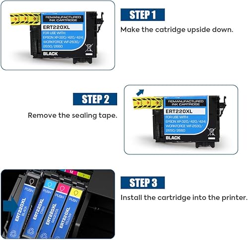 Miniatura 3 de ALLWORK Cartucho de tinta remanufacturado de repuesto para Epson 220 220XL T220XL Uso con Workforce WF-2760 WF-2750 WF-2630 WF-2650 WF-2660 XP-320