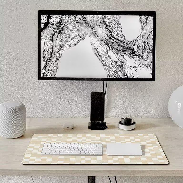 Alfombrilla de Ratón 1600 x 800 x 3mm Alfombrilla de Ratón Gaming Extendida de Gran Tamaño con Bordes Cosidos, Base de Goma Antideslizante y Almohadilla para Teclado, Celosía Moderna Mouse Pad p-363