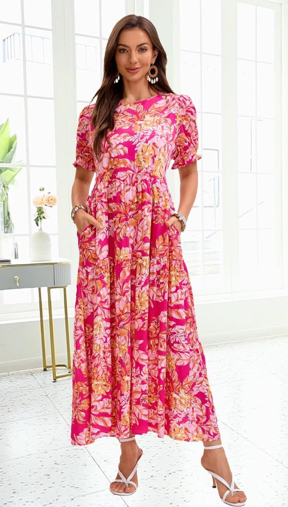 2026 Women’s Floral Dress Casual Tiered Flowy A-Line Summer Dress with Pockets - Image 3