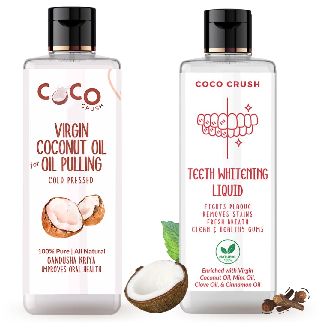 COCO CRUSH Oral Care Combo of Ayurvedic Coconut Oil Pulling & Teeth Whitening Liquid- Fights Plaque, Strengthens Gum| Extra Virgin, 100% Pure & Natural | Protect teeth, gums, and mouth (2*100ml, 200ml) (B0CYCFNJT9) Amazon Price History, Amazon Price Tracker