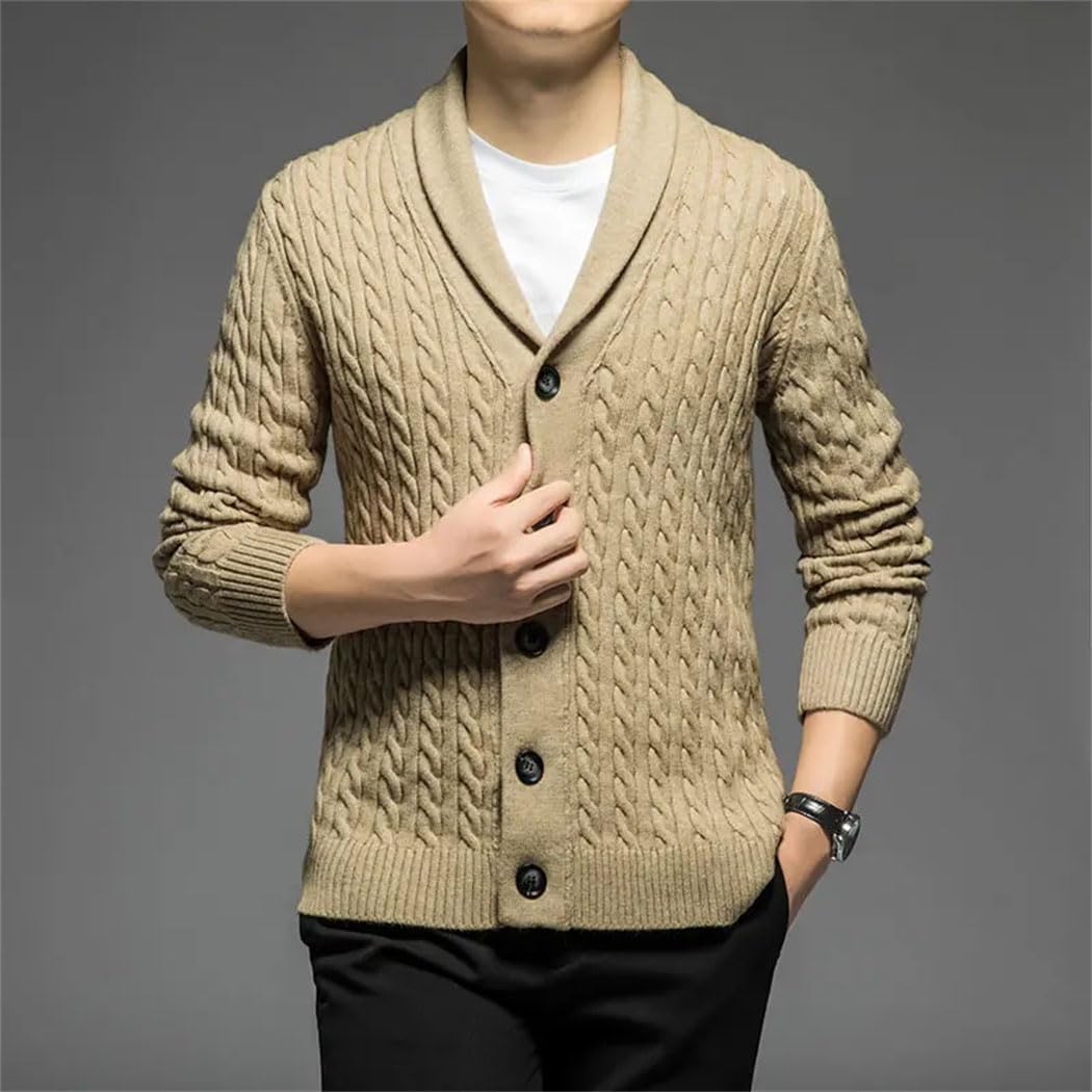 Men's Plus Size Wool Cable Knitted Cardigan Sweater Winter Thick Business Casual Gentleman Coat