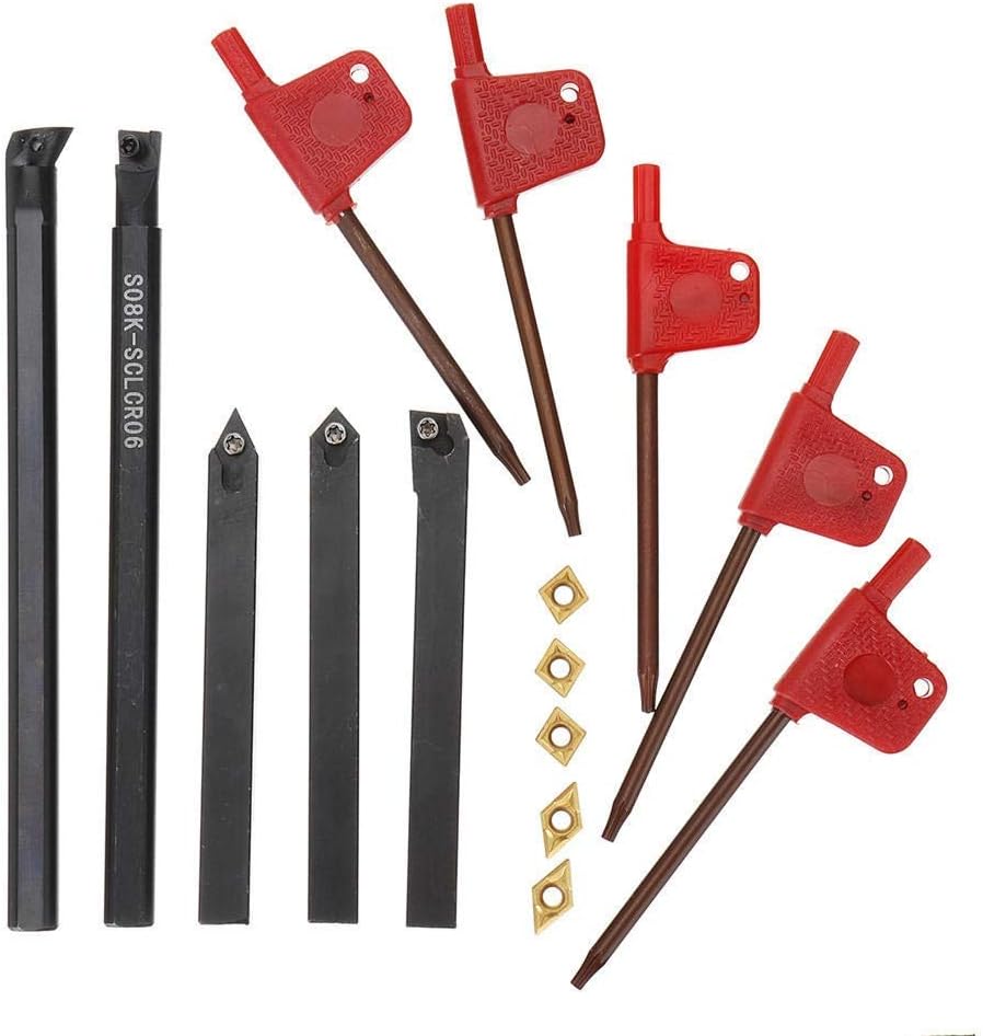 YWH-WH 8mm 5pcs Shank Indexable Lathe Turning Tool Holder with CCMT060204 DCMT070204 Carbide Inserts for CNC Machine Cutting Tools Indexable Insert Tip