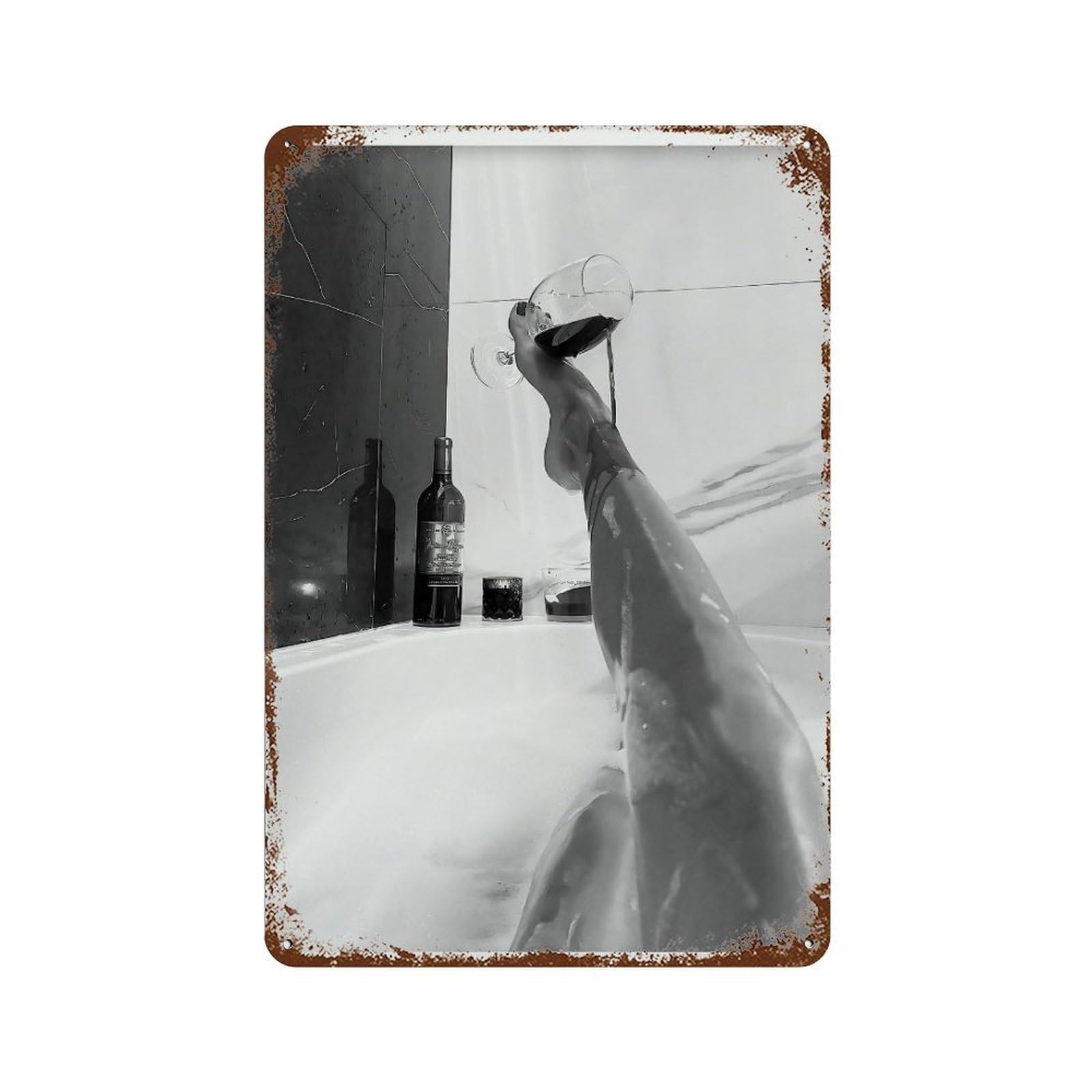 xiaoxiaoshen Woman Drinking Wine in Bathtub Poster Wall Decor Art Metal Tin Poster Modern Home Decor Art Home Bar Shop Decorations Vintage Sign 30x20cm