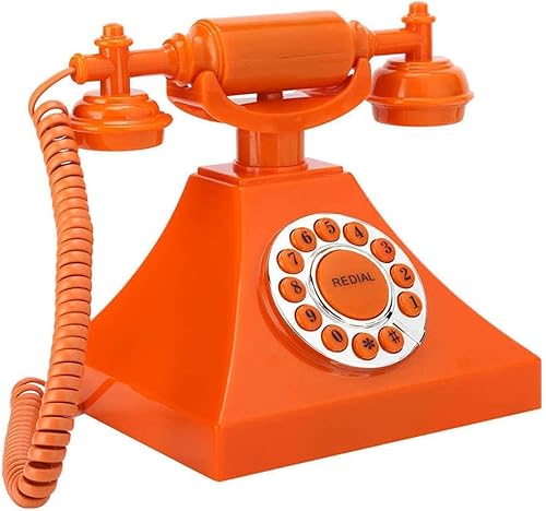 Teléfono fijo retro vintage, esfera de botón antiguo naranja, teléfono con cable de escritorio para decoración del hogar y la oficina
