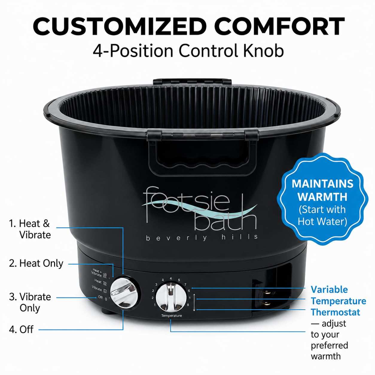 Pedicure Foot Spa Bowl with 5 Liners Vibration & Timer | Maintains consistent water temperature with hygienic disposable liners a retractable cord and a roomy basin product thumbnail 4