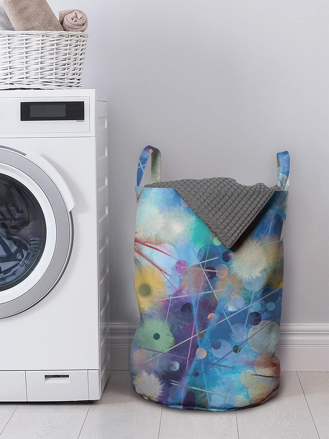 Ambesonne Abstract Laundry Bag, Summer and Spring Floating in Air Contemporary Foliage Illustration Print, Hamper Basket with Handles Drawstring Closure for Laundromats, 13" x 19", Sky Blue Mauve