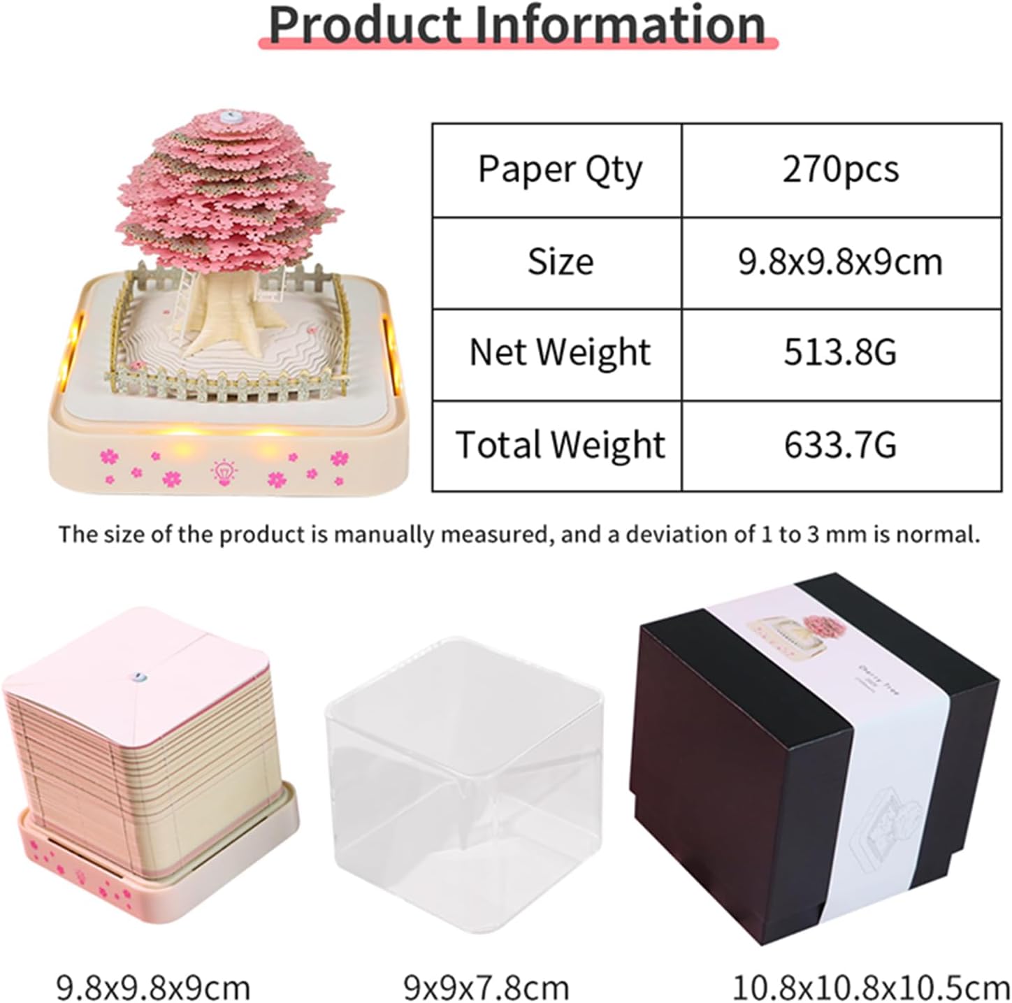 Time Piece Calendar, 2026 Desk Calendar with LED Light, 3D Tear-away Paper Carving Art Memo Pad Notepad Gift for Christmas Housewarming Desktop Decoration (With Calendar & Light)