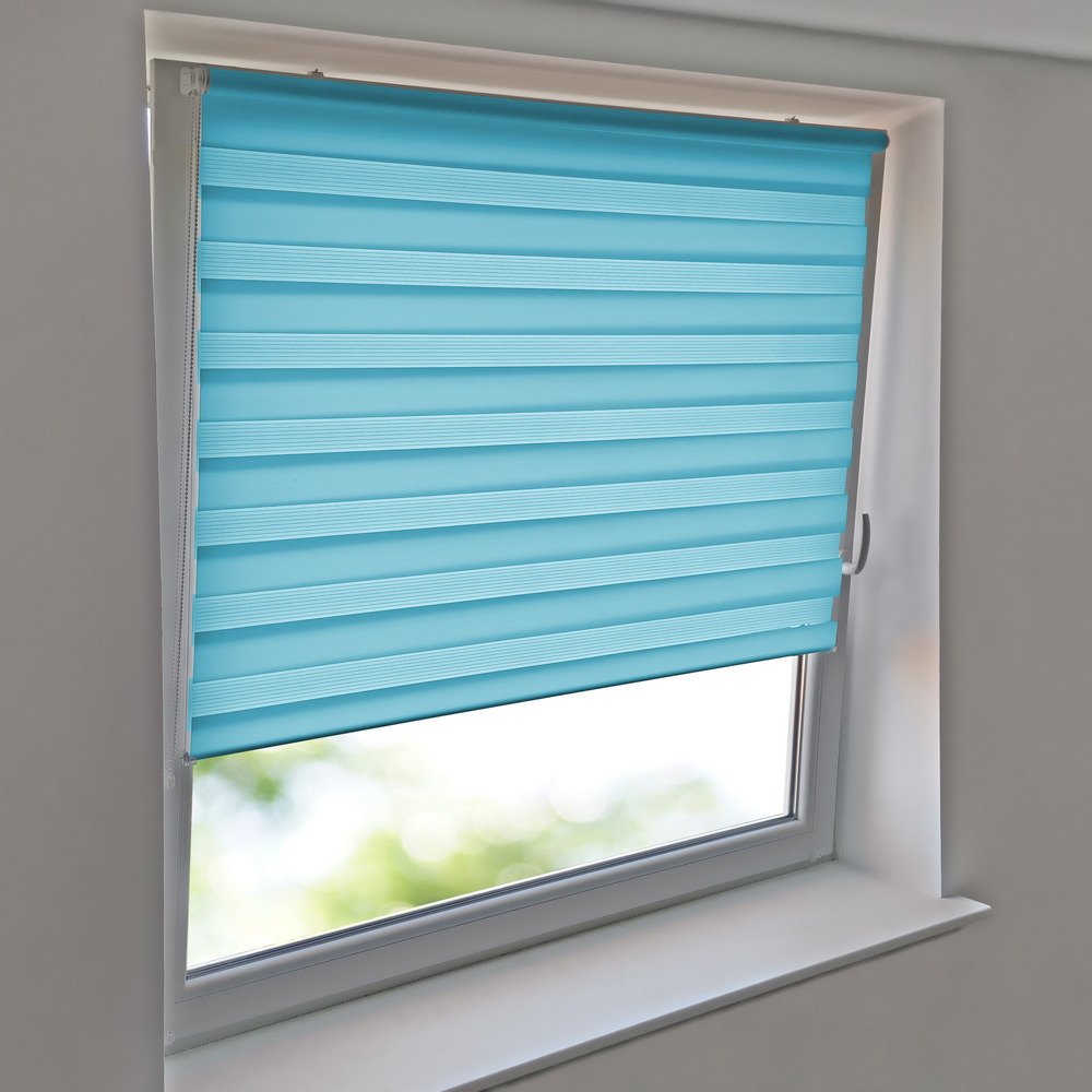 Mini Klemmfix Doppelrollo Außenmaß Breite 45 x 160 cm Höhe - hellblau lichtdurchlässig Kettenzugrollo mit Seitenzug - Klemmrollo kein Bohren inkl. 2 Stück Klemmhalter Easy&Fix