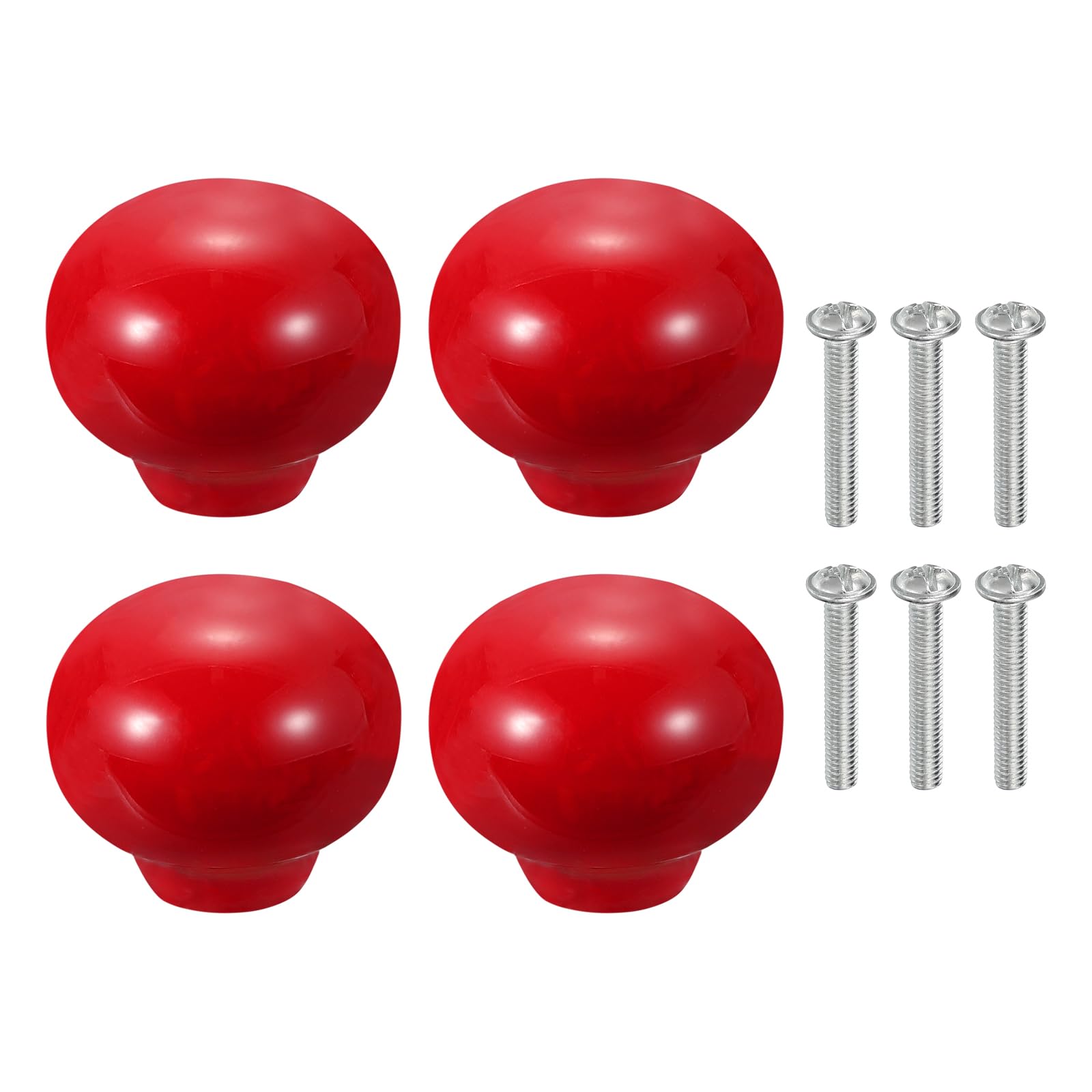 sourcing map 4 Pack Ceramic Cabinet Knobs, 1.3 Inch Round Ceramic Drawer Knob Dresser Pulls with Mounting Screws Knobs Modern Furniture Handles for Kitchen Closet Cupboard, Red