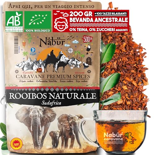 Nabür - Rooibos Tè Rosso Organico 500Gr Roibos Ricco, Delicato, Rilassante, Certificato Organico Sud Africa, 0% Teina PREZZO D'INGRESSO