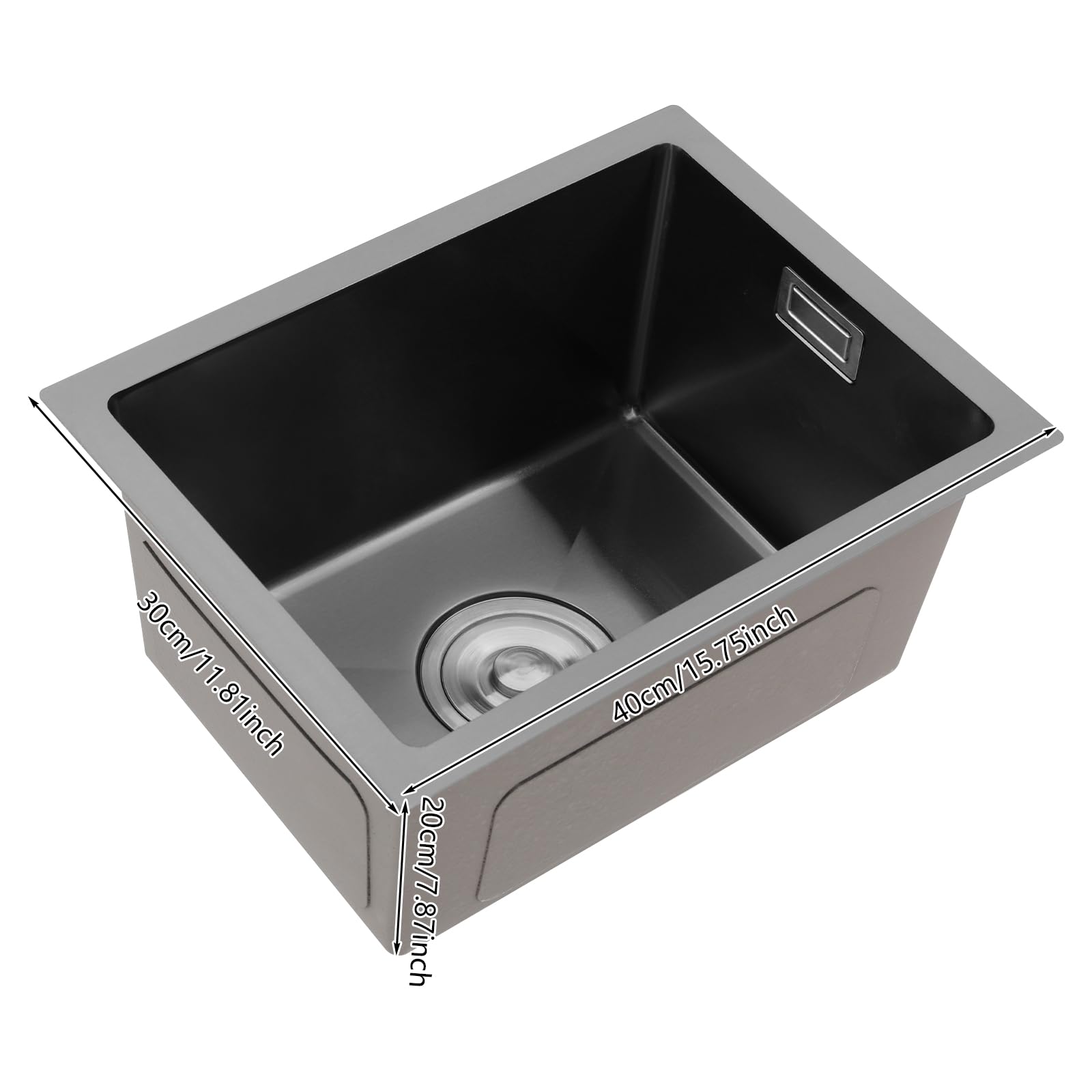 Lavello da incasso in acciaio inox, 30 x 40 x 20 cm, moderno lavello da cucina, rettangolare, in acciaio inox, piccolo (nero)
