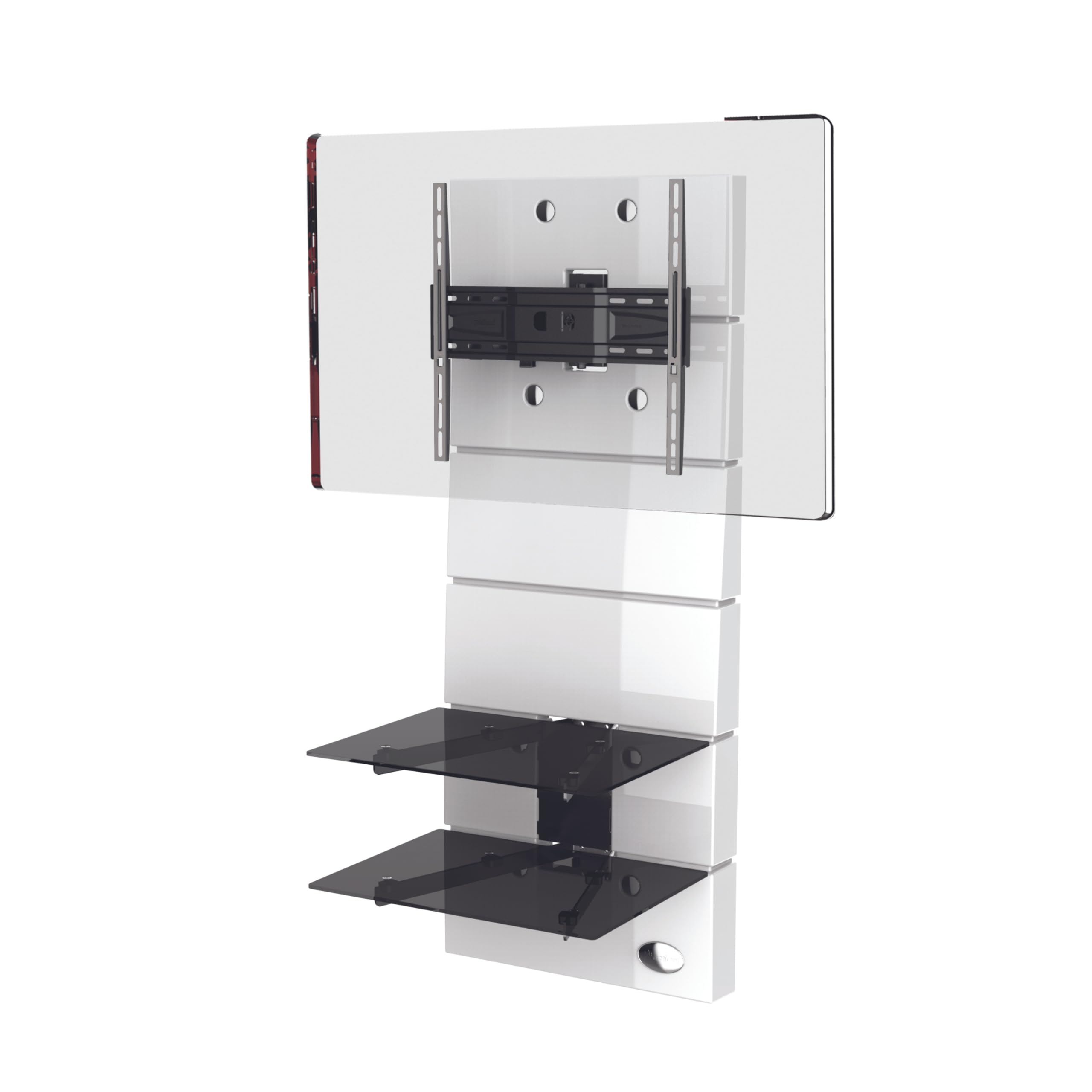 Meliconi Ghost Design 3000 Rotation Supporto Doppio Braccio Orientabile per TV da 32" a 70" con Mensole in Vetro Temperato, Bianco