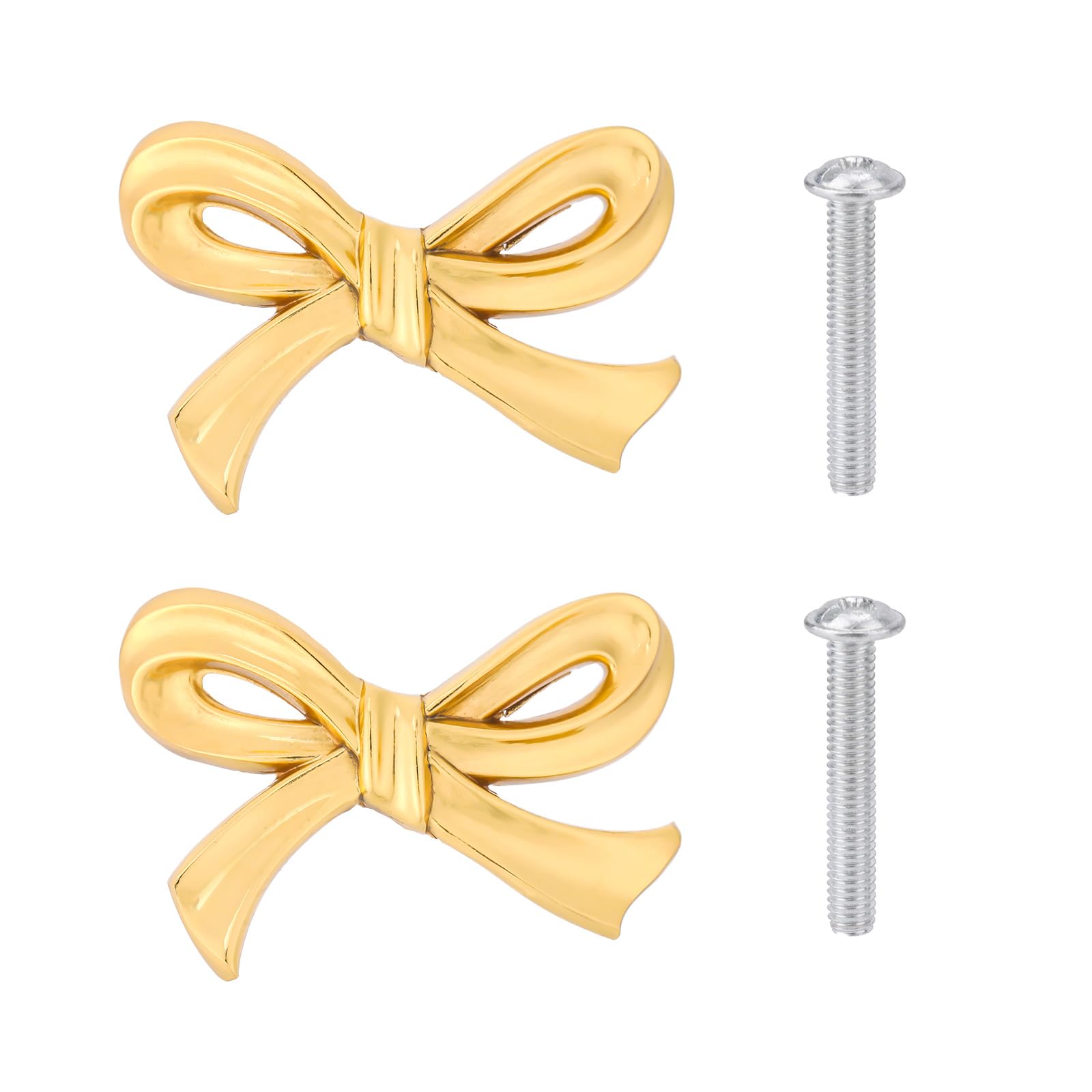Penitue 2pcs Small Bow Cabinets Knobs with Screws, Vintage Brass Color Bow Shape Drawer Pulls Decorative Dresser Handles for Kitchen Cabinets Wardrobes Dressers Drawers