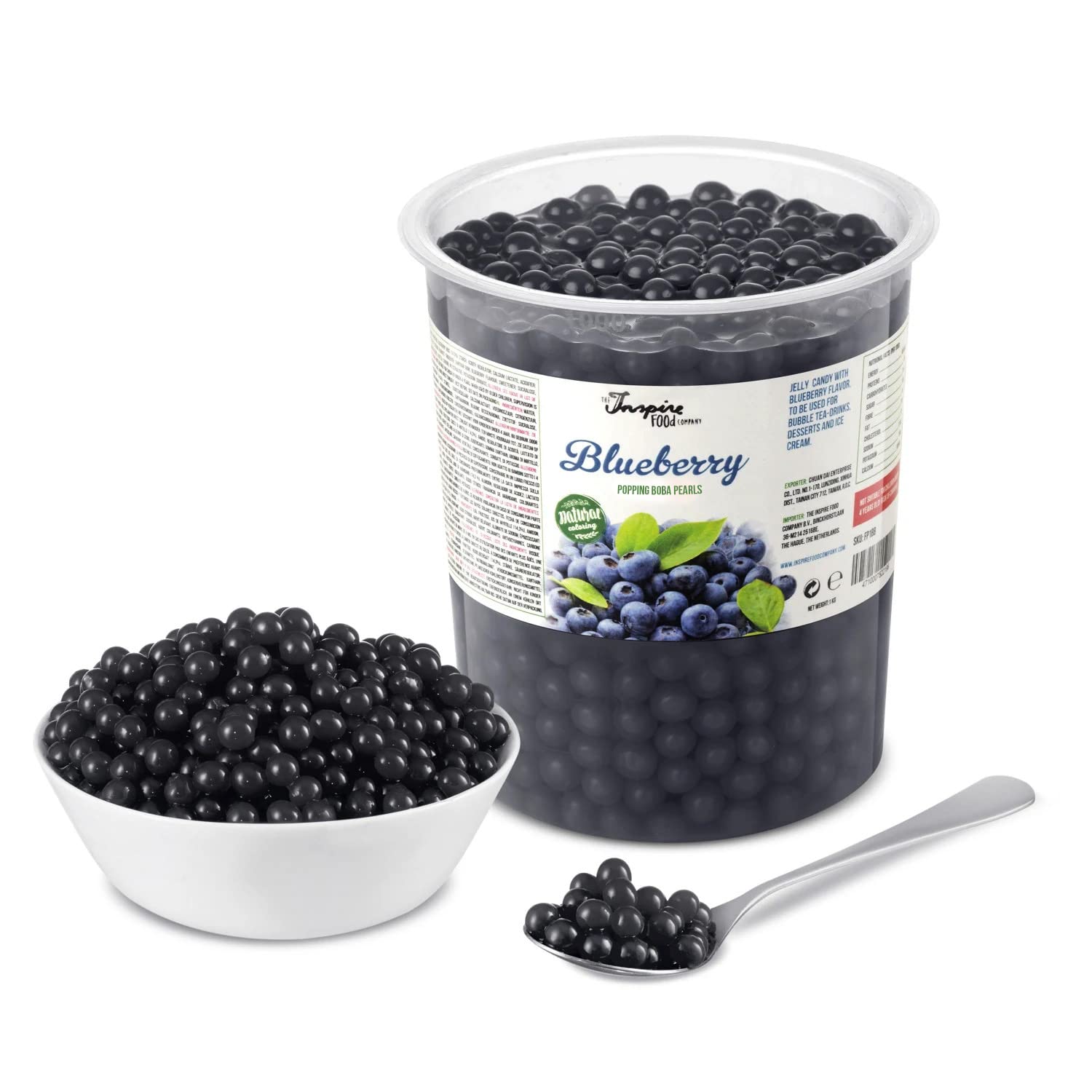 Popping Boba for Bubble Tea - Fruit Beads, Exploding Bubbles - 1kg - Blueberry - NO Artificial Colours - Less Sugar, Real Fruit Juice - 100% Vegan and Gluten Free
